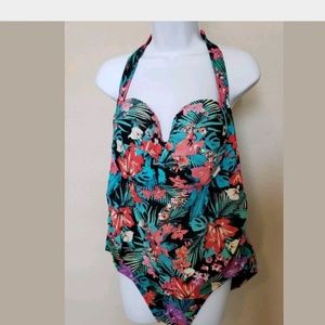 CATALINA SwimSuit 2X One Piece Black Green Pink